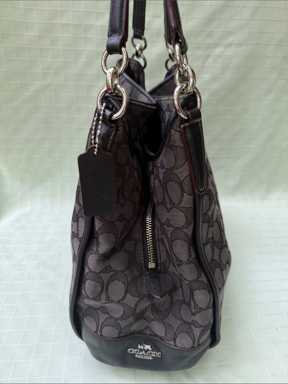 Coach Dark Gray and Black Signature Jacquard Shoulder Bag with Silver Hardware